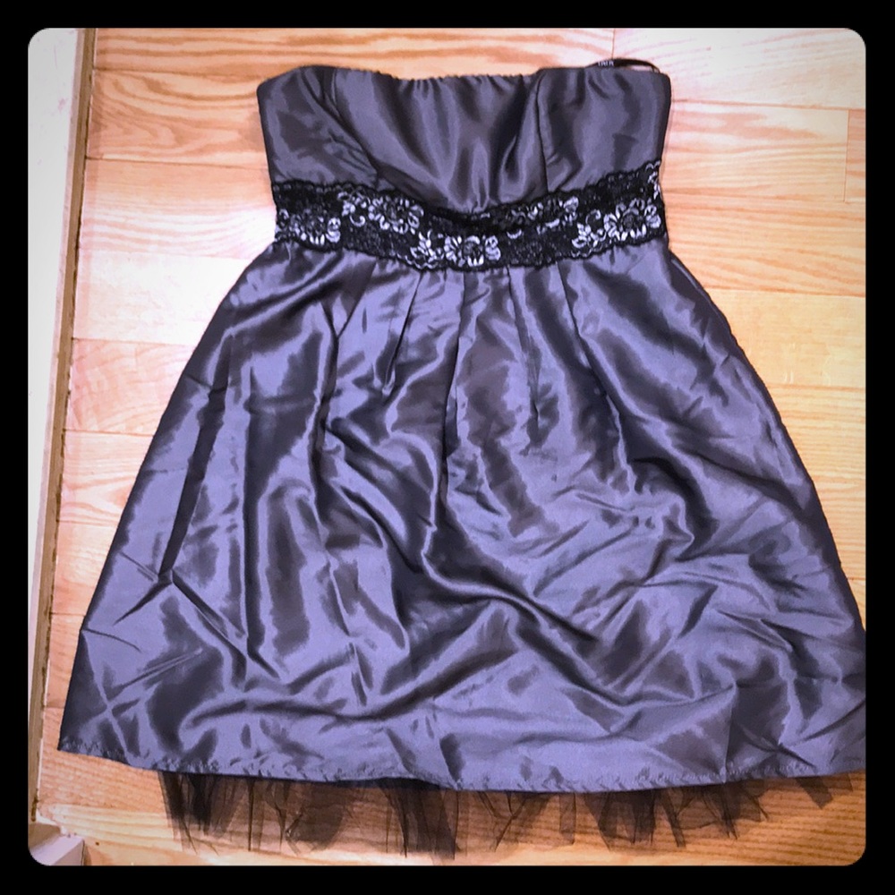 Grey strapless formal dress